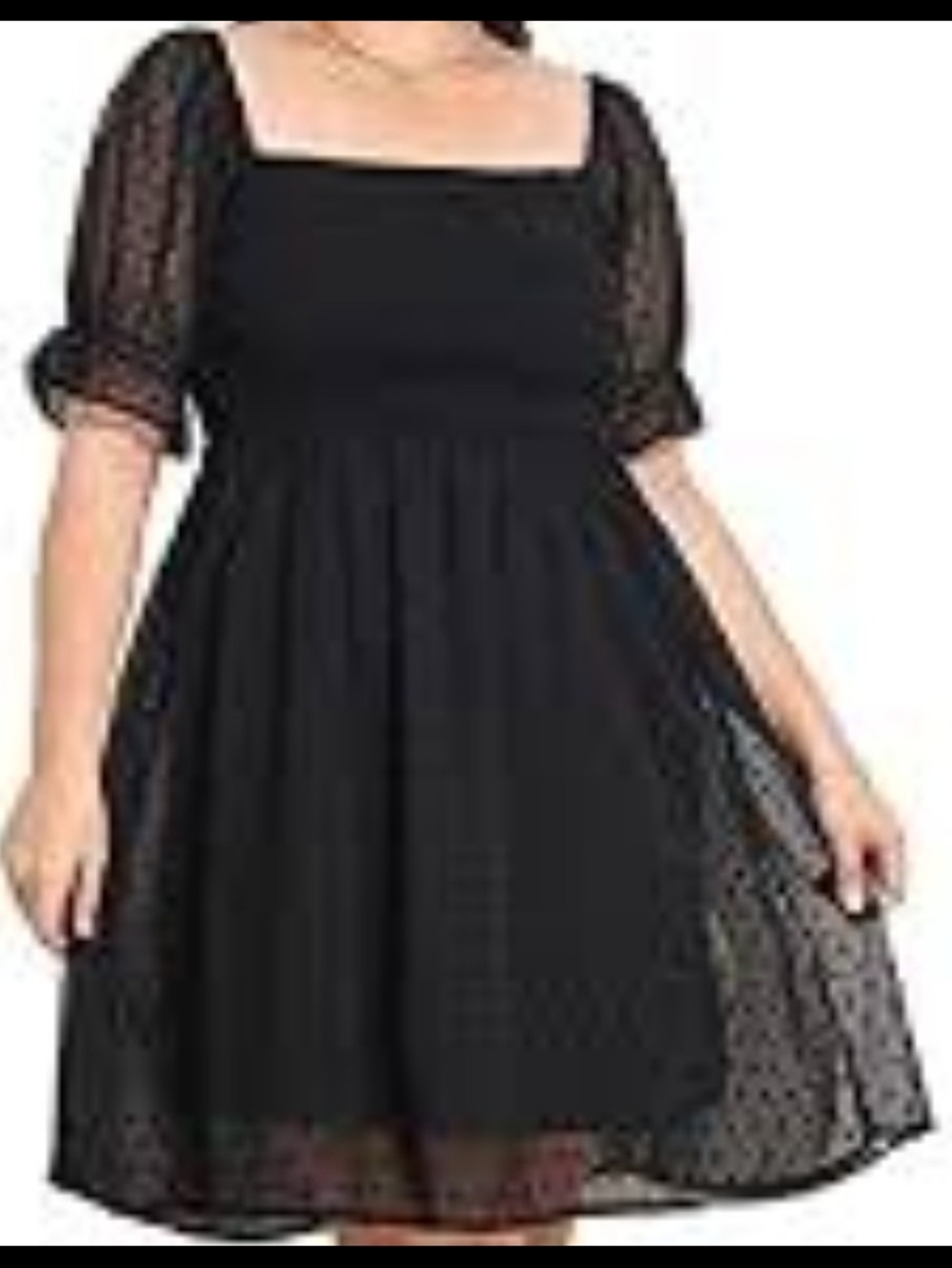 Pinup Fashion Black Swiss Dot Smocked Dress Plus Size 18